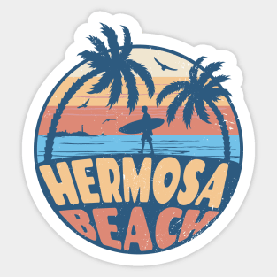 Vintage Surfing Hermosa Beach, California // Retro Summer Vibes // Grunge Surfer Sunset Sticker